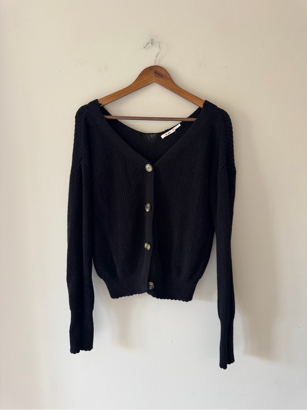 Mi Ami Black V-Neck Button Front Cardigan Slouchy Oversized Size Large